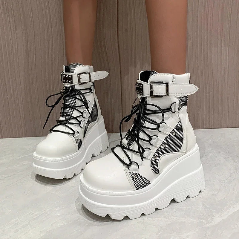 Women's Platform Wedge Ankle Boots | Punk Zip High Heels
