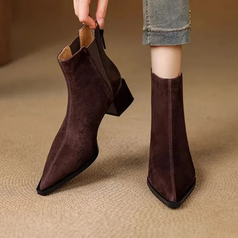 Women's Elegant Ankle Boots – Square Heel & Back Zip