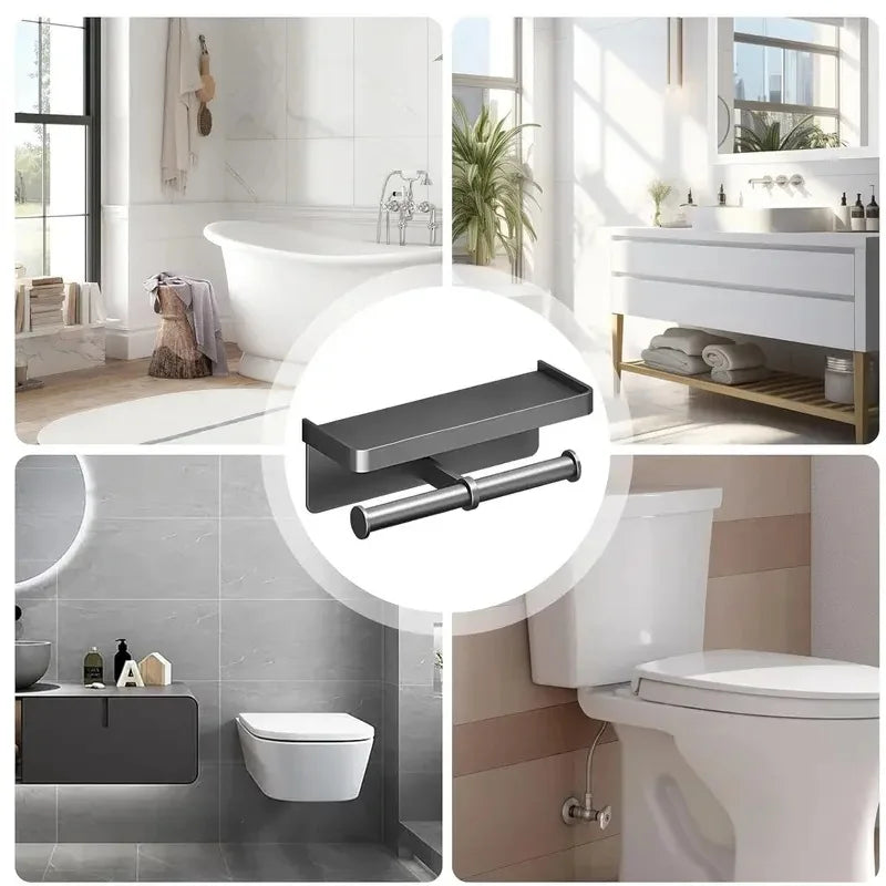 Aluminum Toilet Paper Holder with Storage Shelf | Bathroom