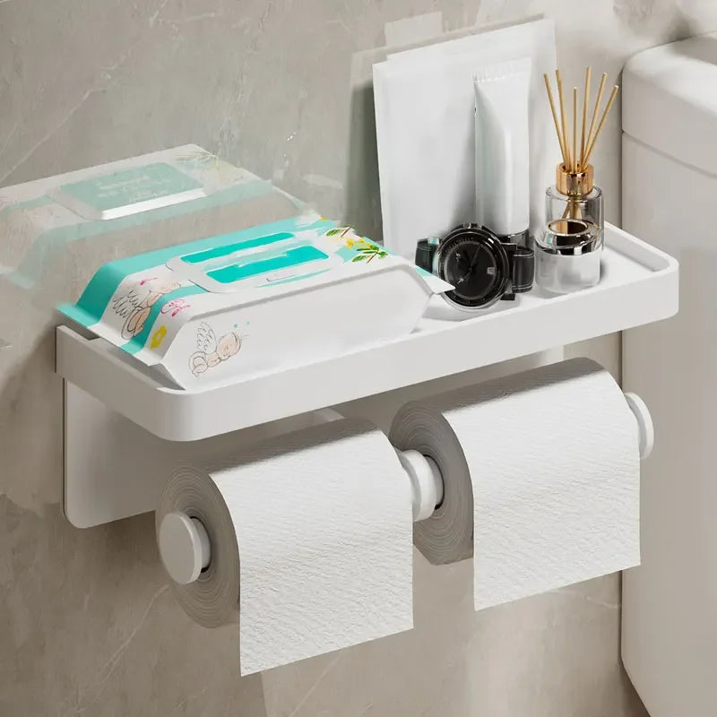 Aluminum Toilet Paper Holder with Storage Shelf | Bathroom