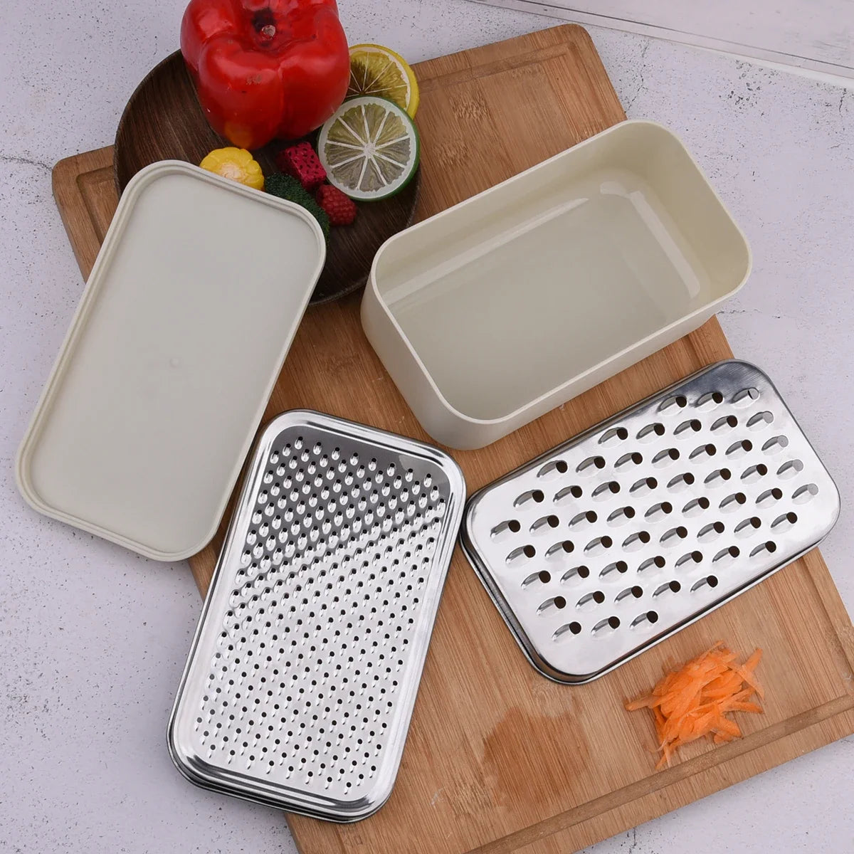 2-in-1 Box Grater & Vegetable Chopper with Container | Stainless