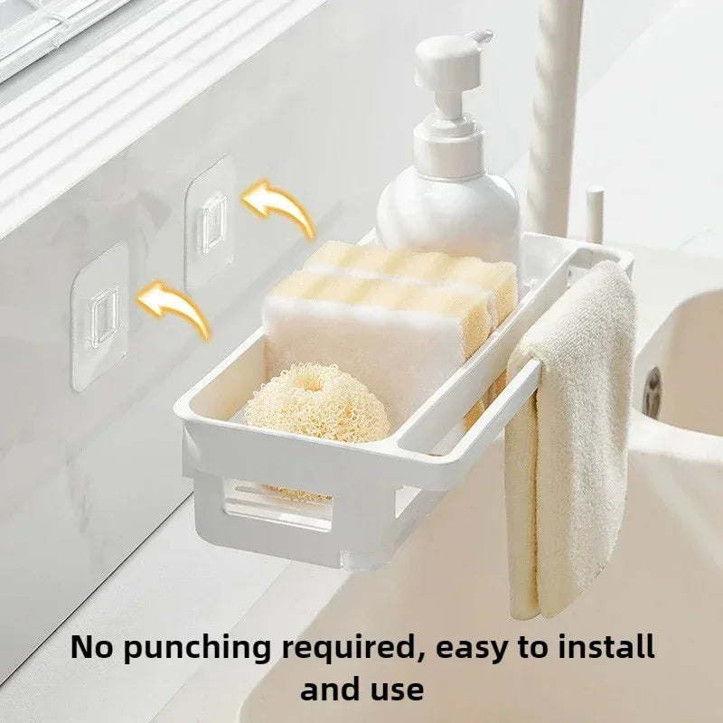 Wall-Mounted Sink Sponge Rack & Drain Basket | No-Drill