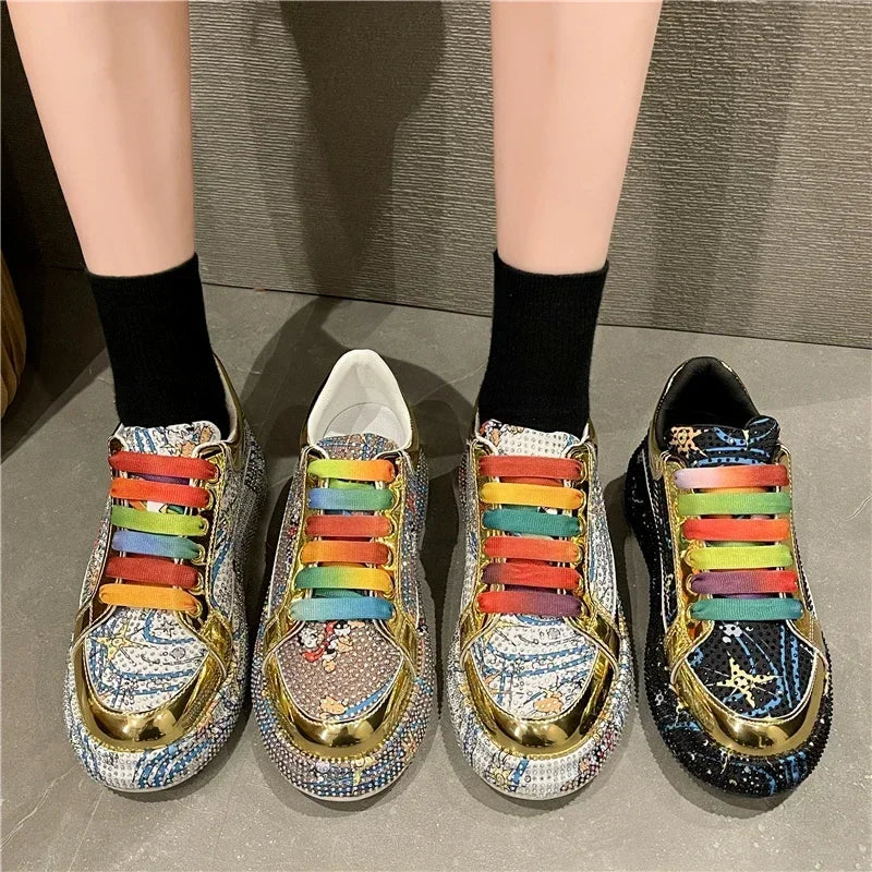 YEAE Rhinestone Platform Loafers – Women's Shiny Sneakers