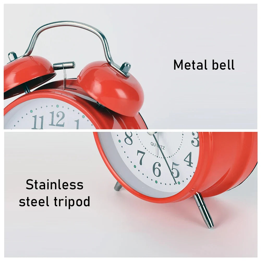 Vintage Twin-Bell Metal Alarm Clock with Night Light | Bedside
