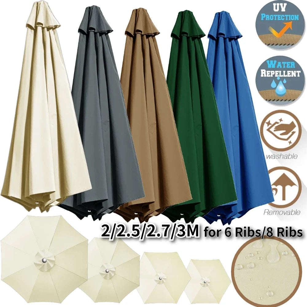 Waterproof Replacement Parasol Canopy 2–3M | 6 & 8 Rib