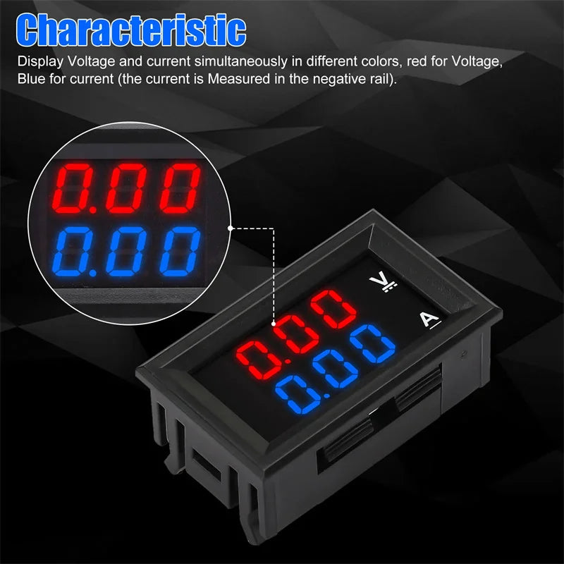 DC 0-100V 10A Digital Voltmeter Ammeter Dual LED Panel Gauge