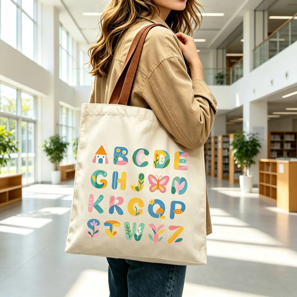 Colorful ABC Print Canvas Tote Bag Large Eco Reusable Shoulder