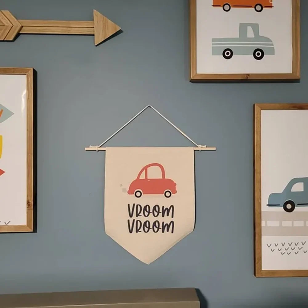 Vroom Vroom Canvas Pennant Banner – Kids Nursery Wall Decor