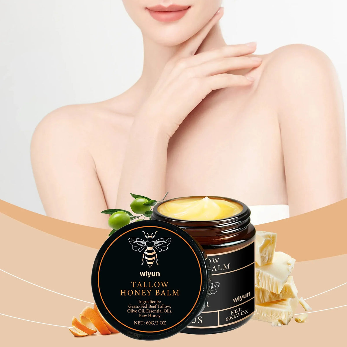 Organic Grass-Fed Beef Tallow Balm with Raw Honey Moisturizer