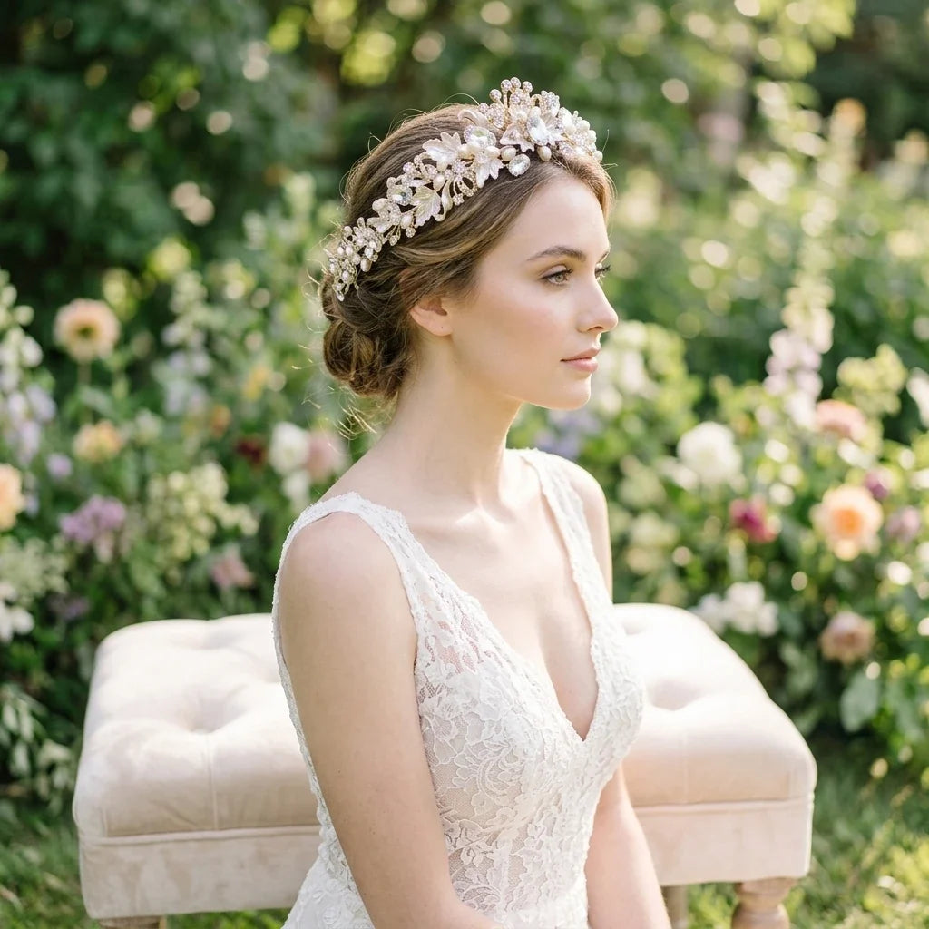 Bridal Rhinestone Crown Tiara – Gold & Silver Wedding Headpiece