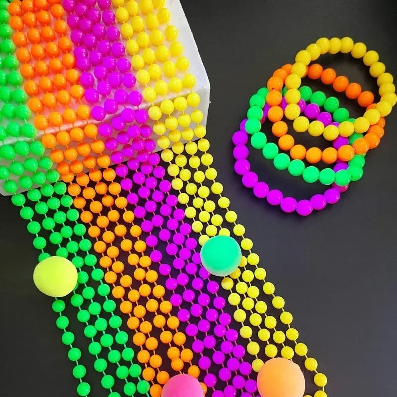 Neon Glow Bead Necklace & Bracelet Set – 4–40 PCS UV Party