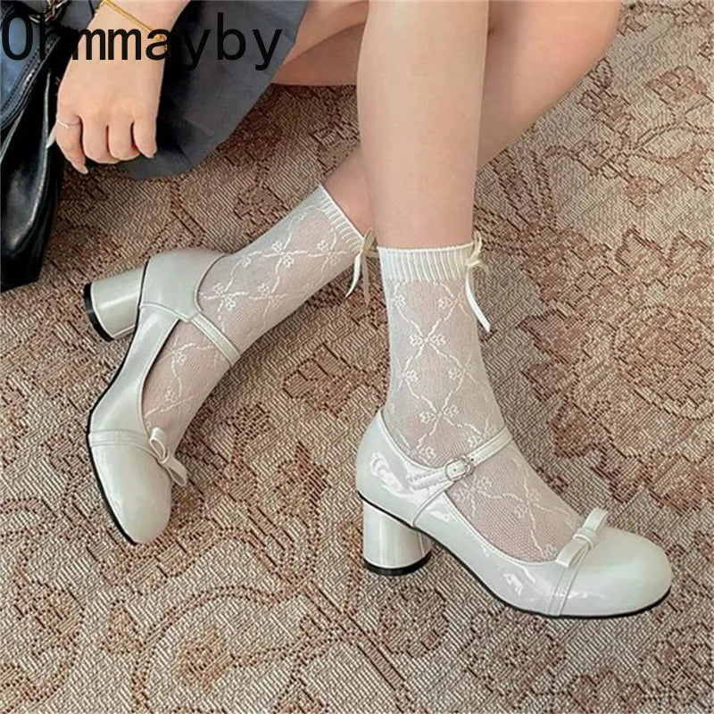 Butterfly-Knot Mary Jane Pumps | Women's Lolita Square Heels