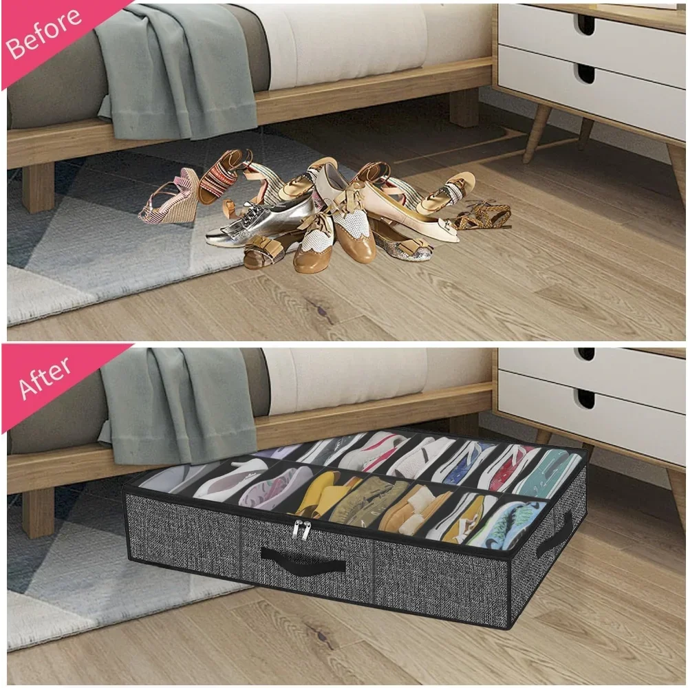 Shoe Storage Organizer Box Reinforced Handles Under Bed Fit 12 Pairs