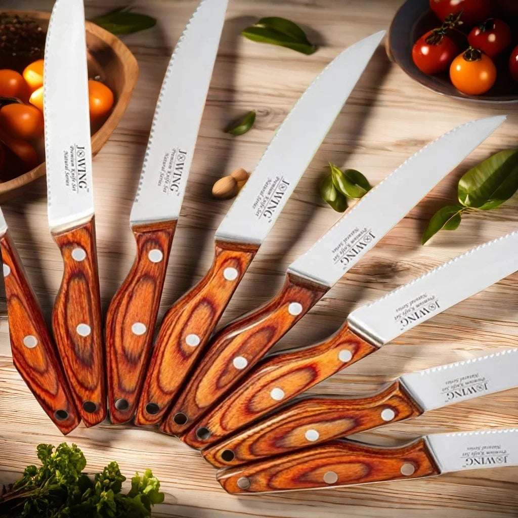 Serrated Steak Knife Set – Mahogany Handle Stainless Steel