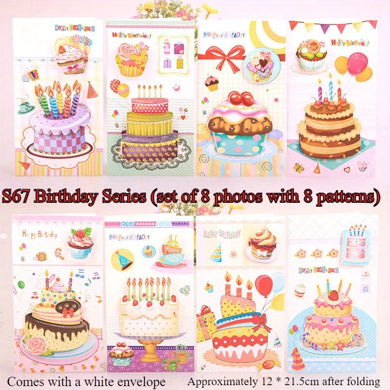 Colorful Birthday Cake Greeting Cards with Envelopes Set