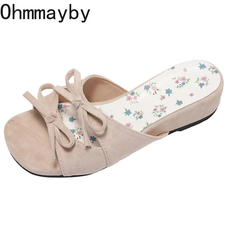 Women's Floral Butterfly-Knot Wedge Slippers | Summer Slides