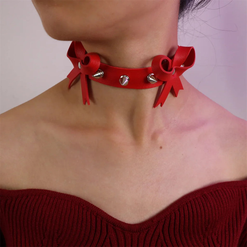 UYEE Adjustable Gothic Unisex Faux Leather Spike Rivet Choker Punk