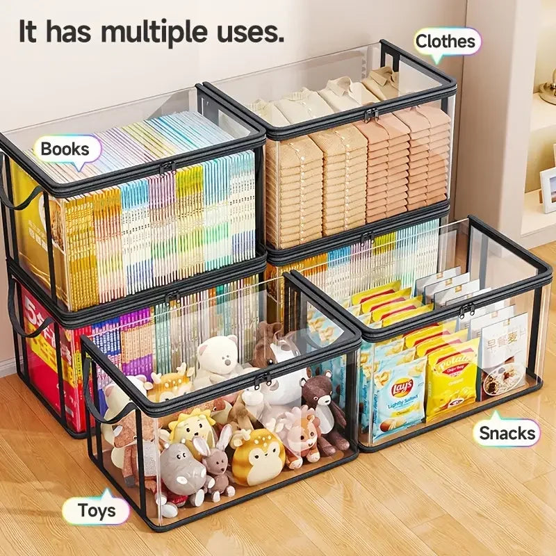 Clear PVC Storage Box Flip-top View Window Multi-use Organizer Toy