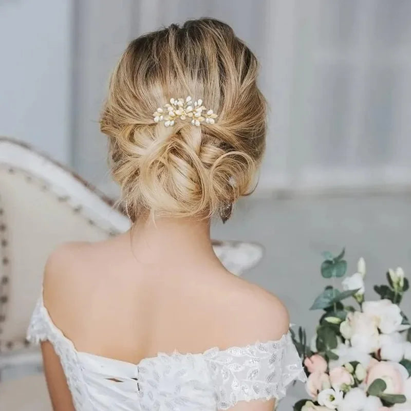Pearl Bridal Hair Comb – Gold Leaf Wedding Headpiece
