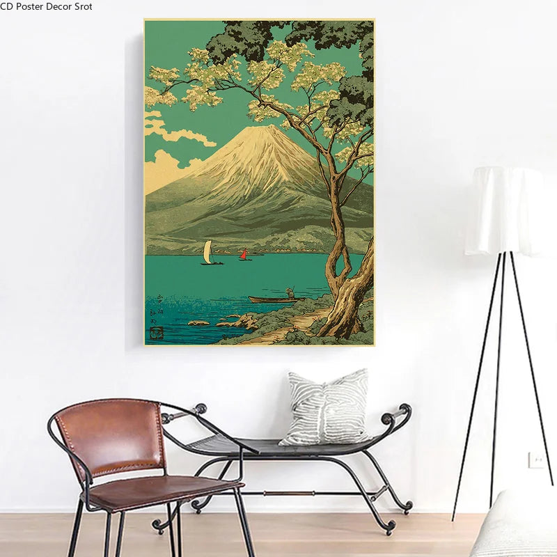 Japanese Landscape Retro Kraft Paper Poster | Vintage Wall Art