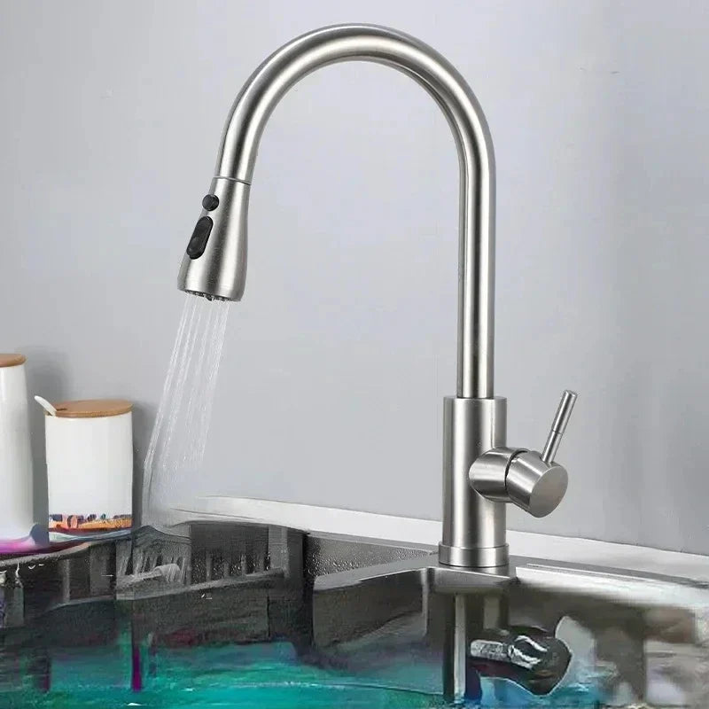 Pull-Out Kitchen Faucet Single Hole | Chrome & Black Mixer Tap
