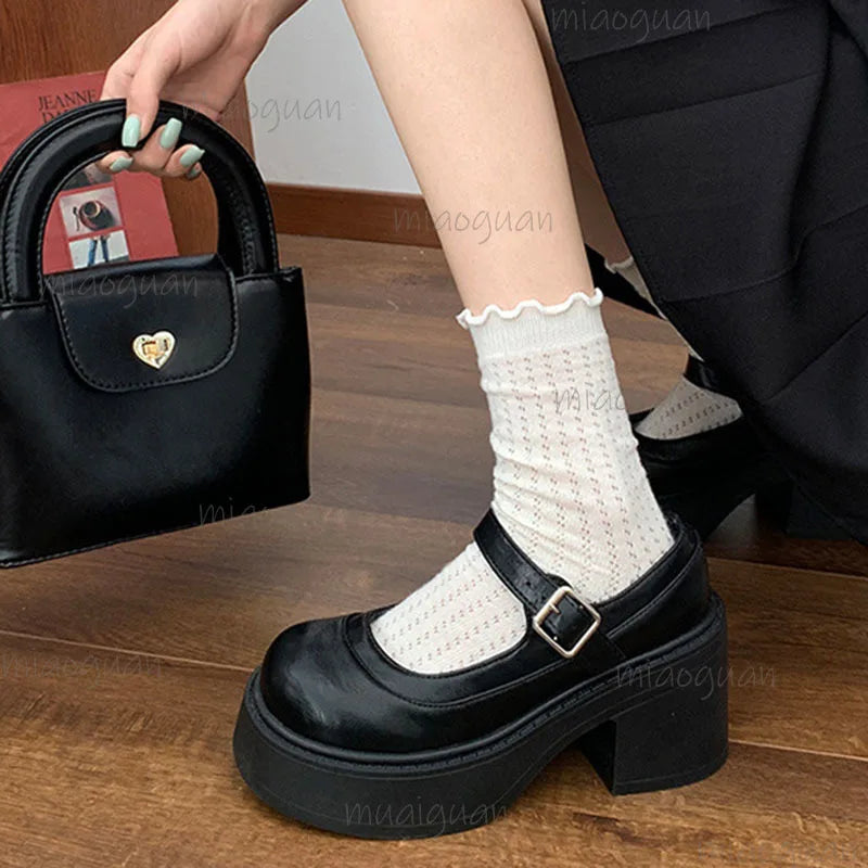 Women's Goth Chunky Platform Mary Jane Pumps | Black & Brown