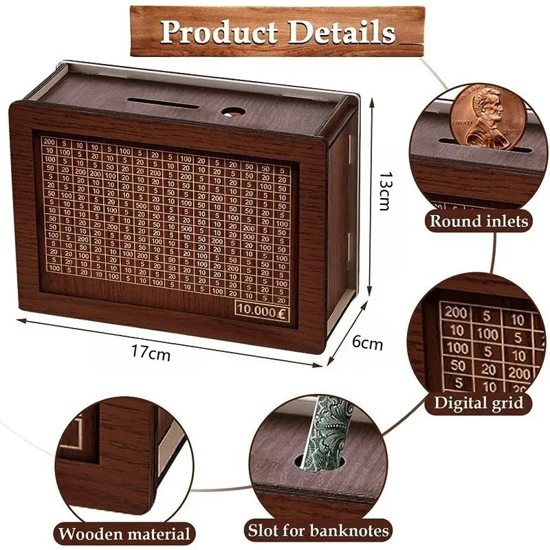 Wooden Money Saving Challenge Box – 1000 to 10000 Piggy Bank