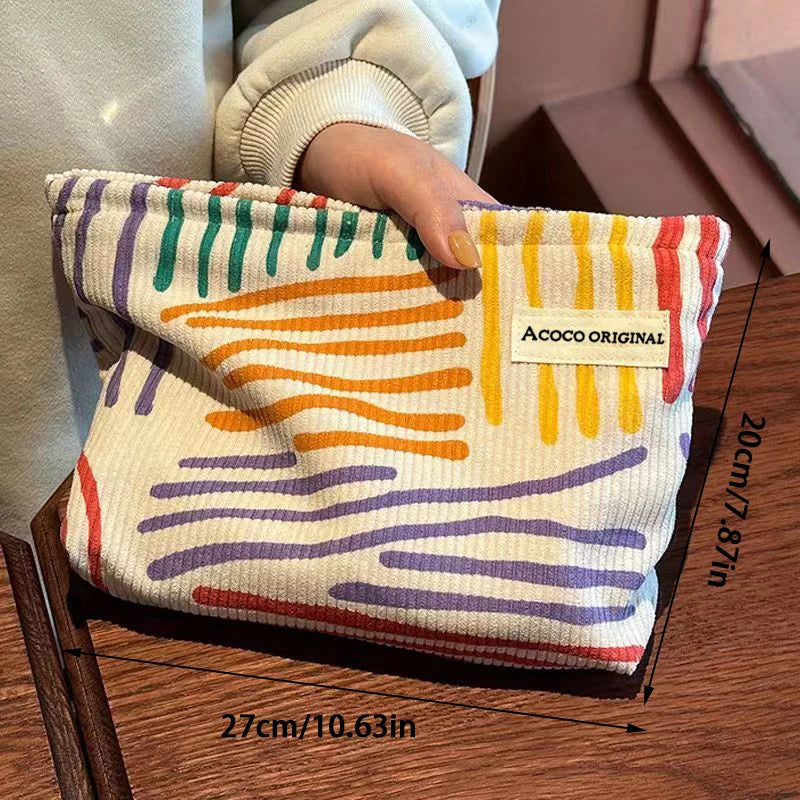 Colorful Stripes Corduroy Cosmetic Bag | Travel Toiletry Bag