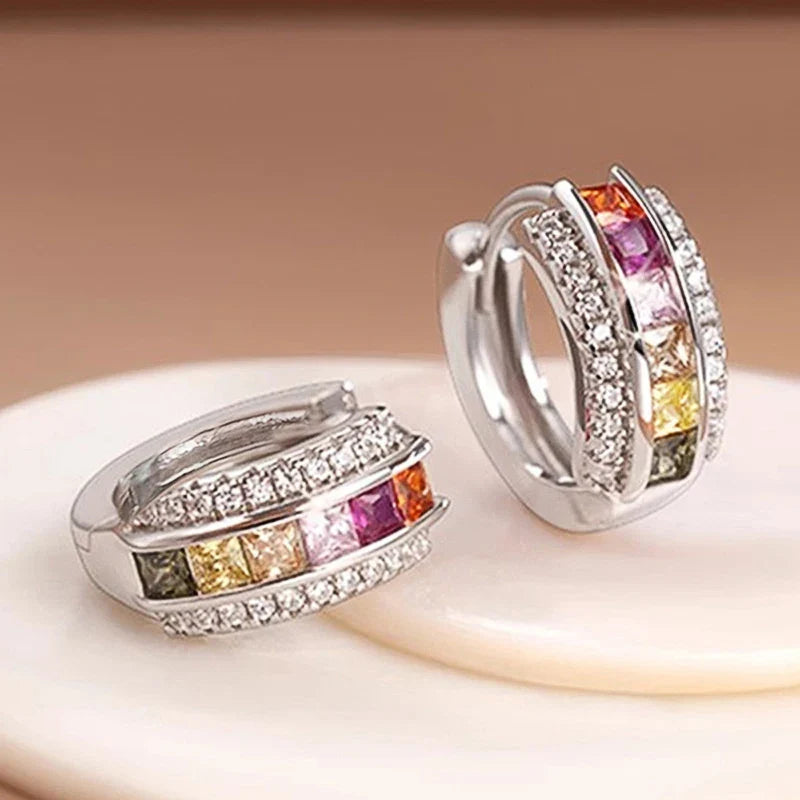 Huitan Princess CZ Hoop Earrings – Colorful & White Cubic Zirconia