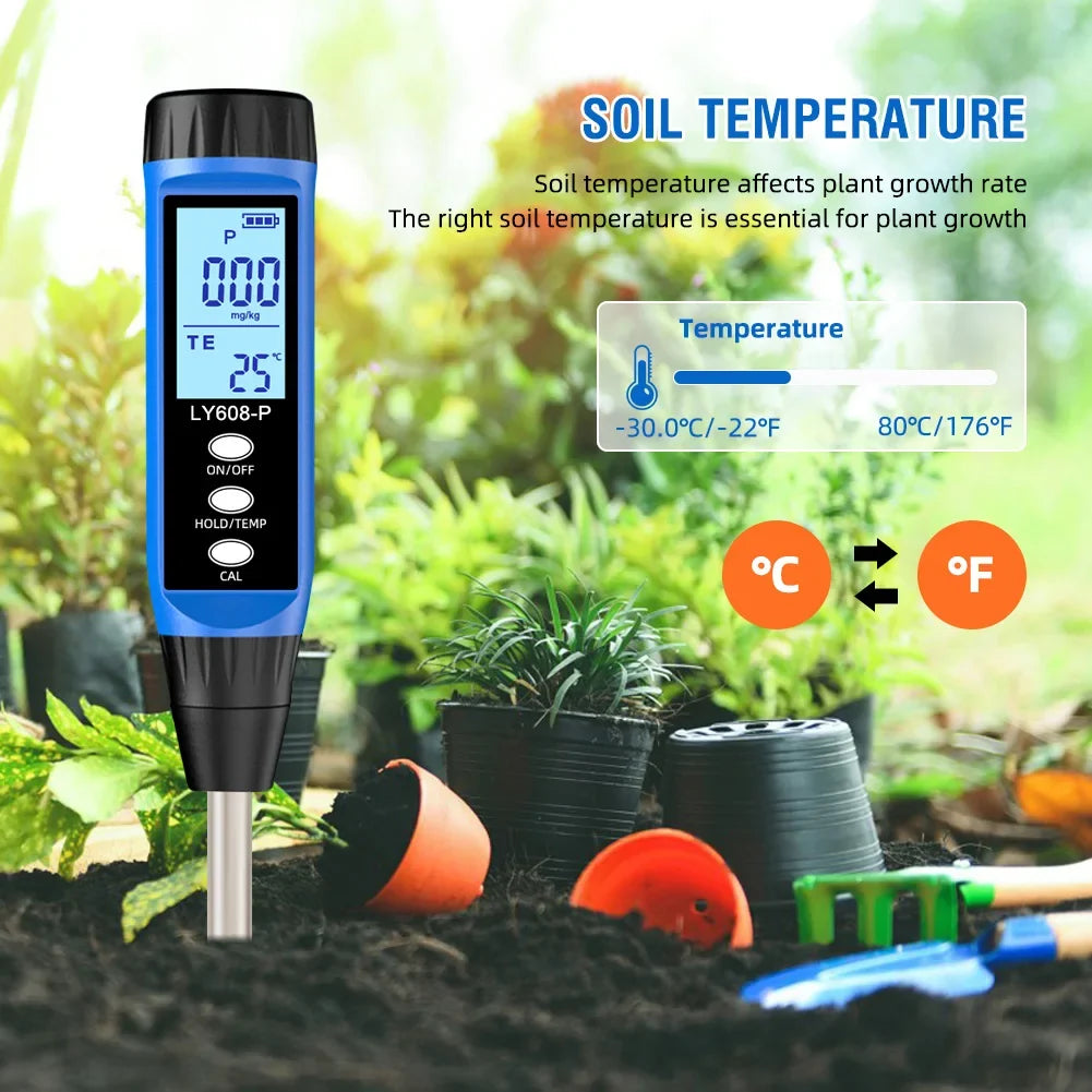 Soil Nutrient Tester Digital Phosphorus Meter Temperature Gardens