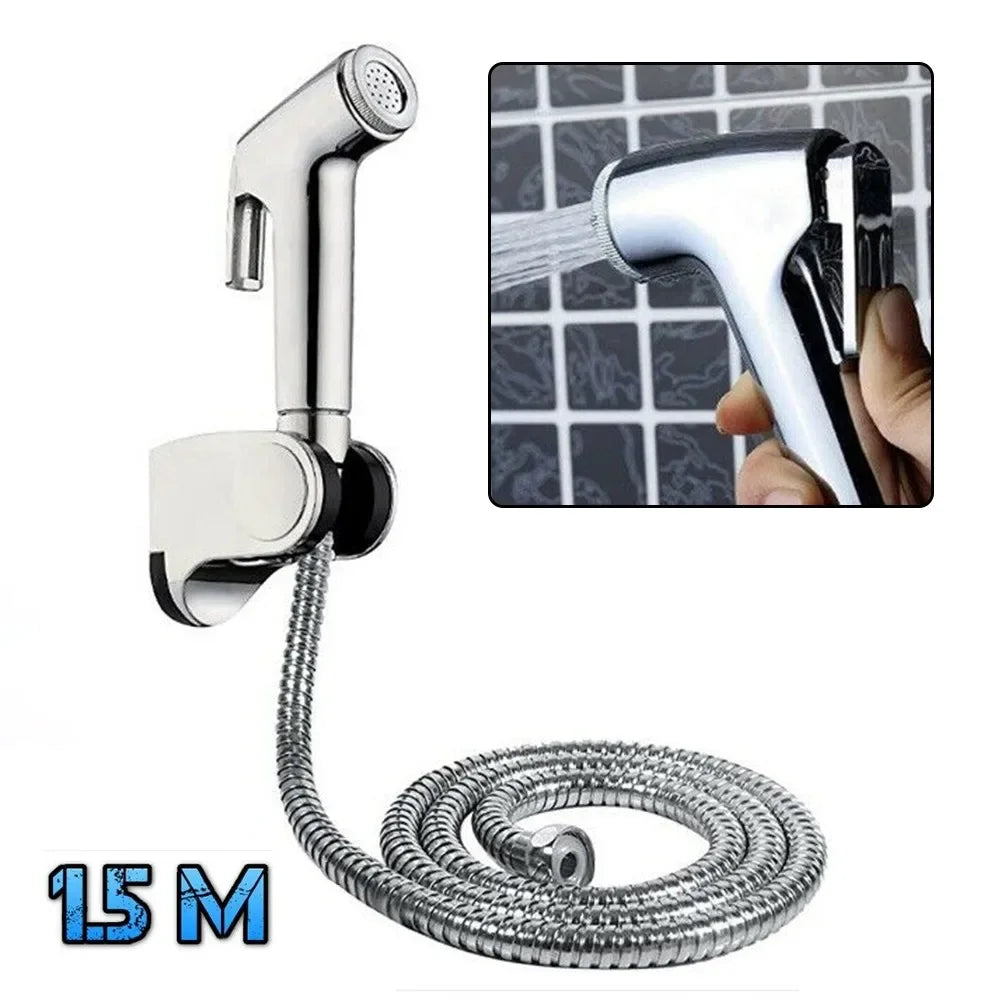 Handheld Bidet Spray with Holder & Hose – Chrome ABS