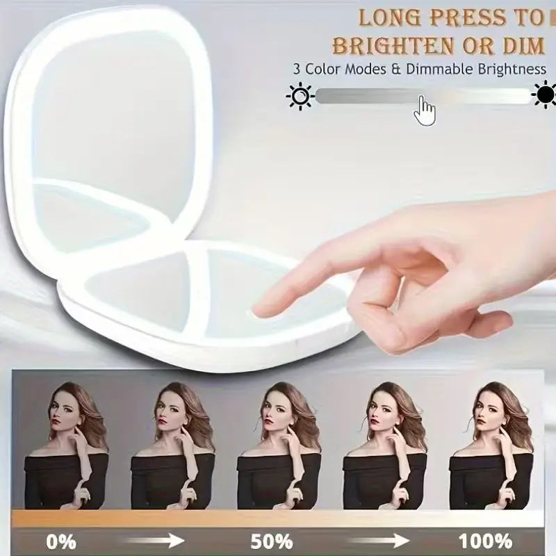 LED Makeup Mirror – 5X Magnifying, Foldable, USB Powered