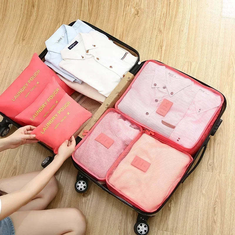 6-Piece Travel Packing Organizer Bags – Waterproof Luggage Set