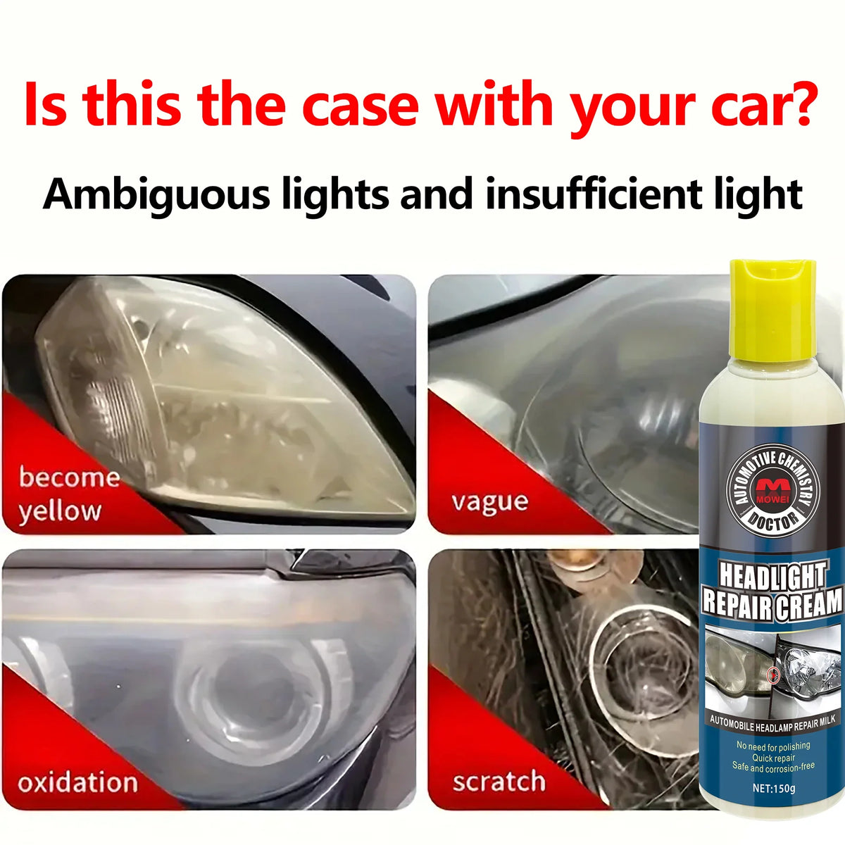 Professional Headlight Restoration Kit – No-Polish Wipe Formula