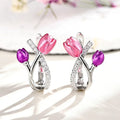 Huitan Pink Purple Tulip Hoop Earrings – CZ Flower Hoops
