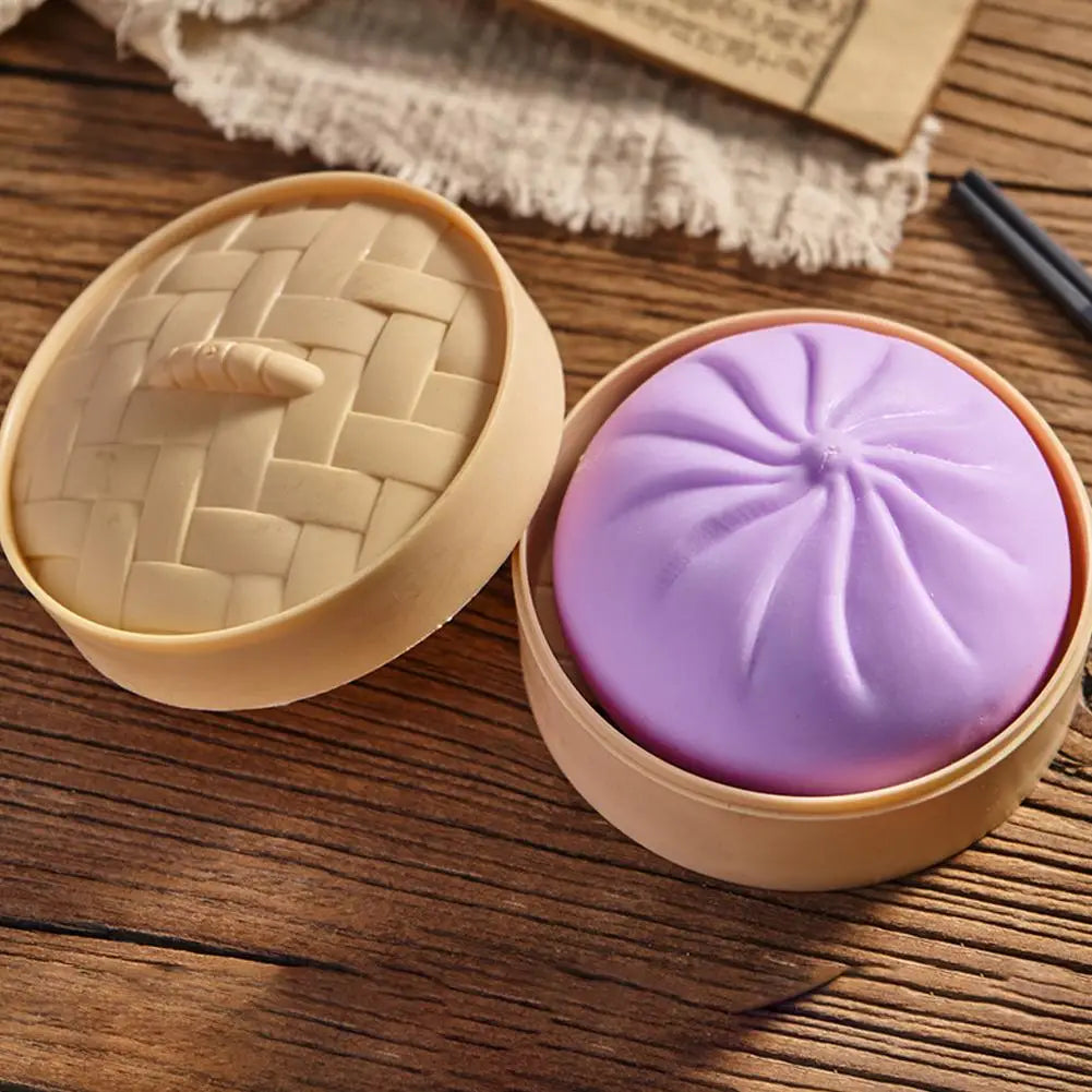 Dumpling Squishy Fidget Toy – Baozi Squeeze Ball & Steamer