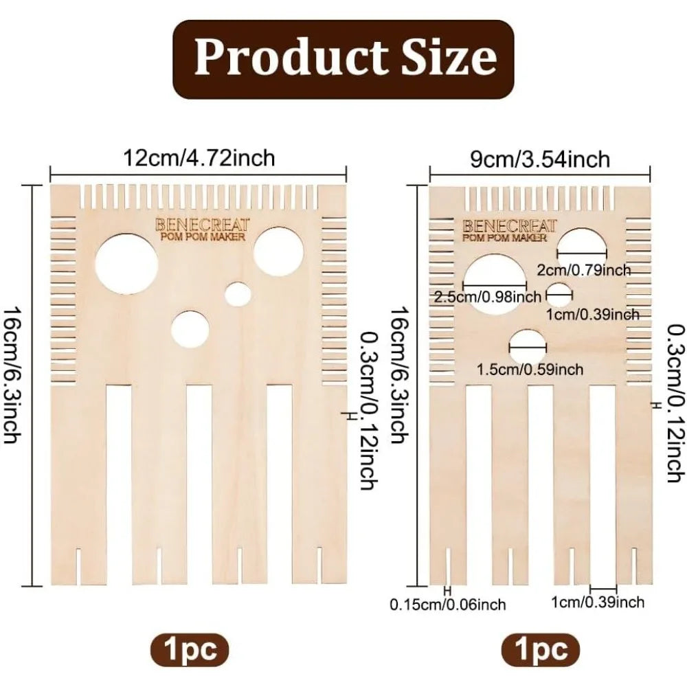 Wood Pom Pom Maker Loom Kit – 4 Sizes DIY Wool Craft Tool