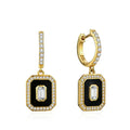 Huitan Gold Hoop Drop Earrings – Black Enamel & Cubic Zirconia