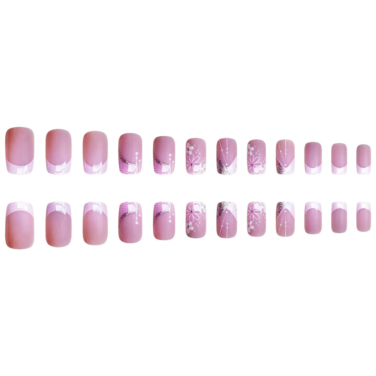 24pcs French Pink Flower Short Coffin Press On Nails | Nude Pink