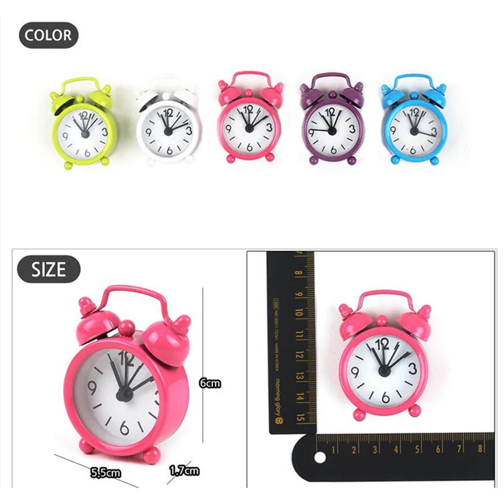 Retro Mini Double Bell Alarm Clock – Metal Quartz Desk Clock