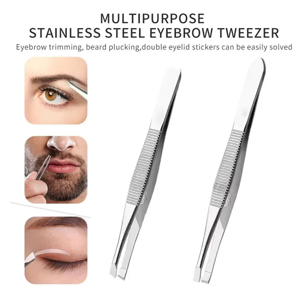 SADOER Stainless Steel Eyebrow Tweezers – Flat & Slant Tip