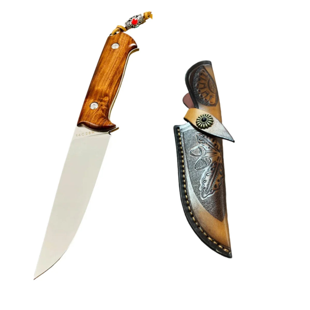 Desert Ironwood Knife – 14C28N Steel 61 HRC + Leather Sheath