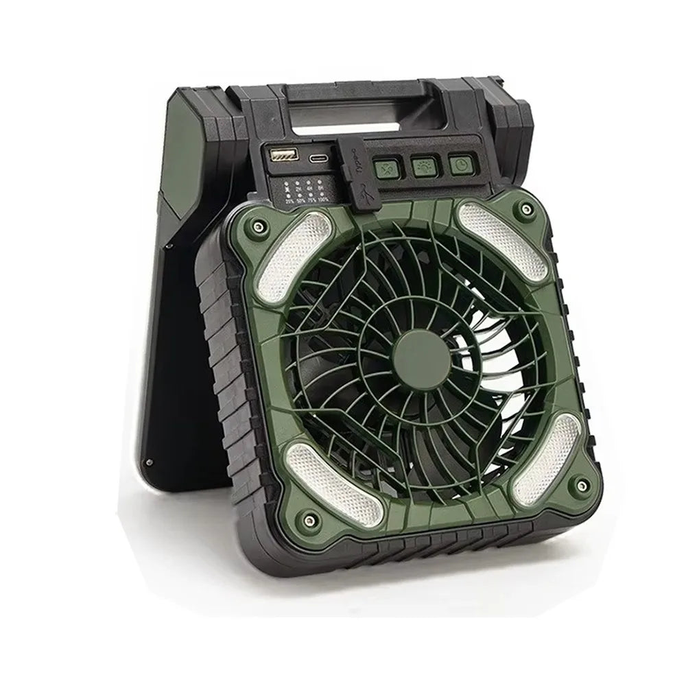 5200mAh Solar Camping Fan with LED Lantern & Sleep Timer