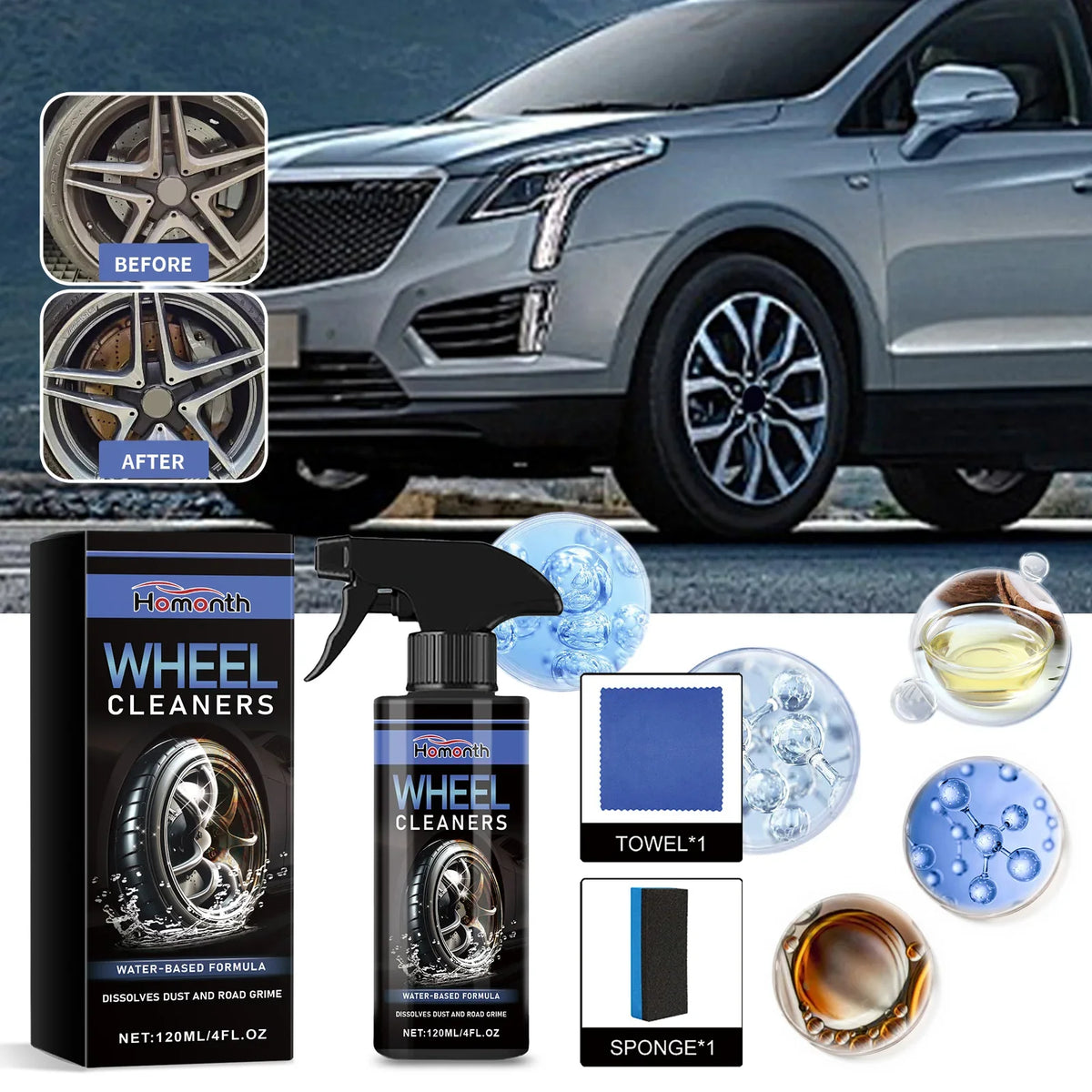Car Wheel & Tire Cleaner Kit – Rust Remover & Polish 120ml