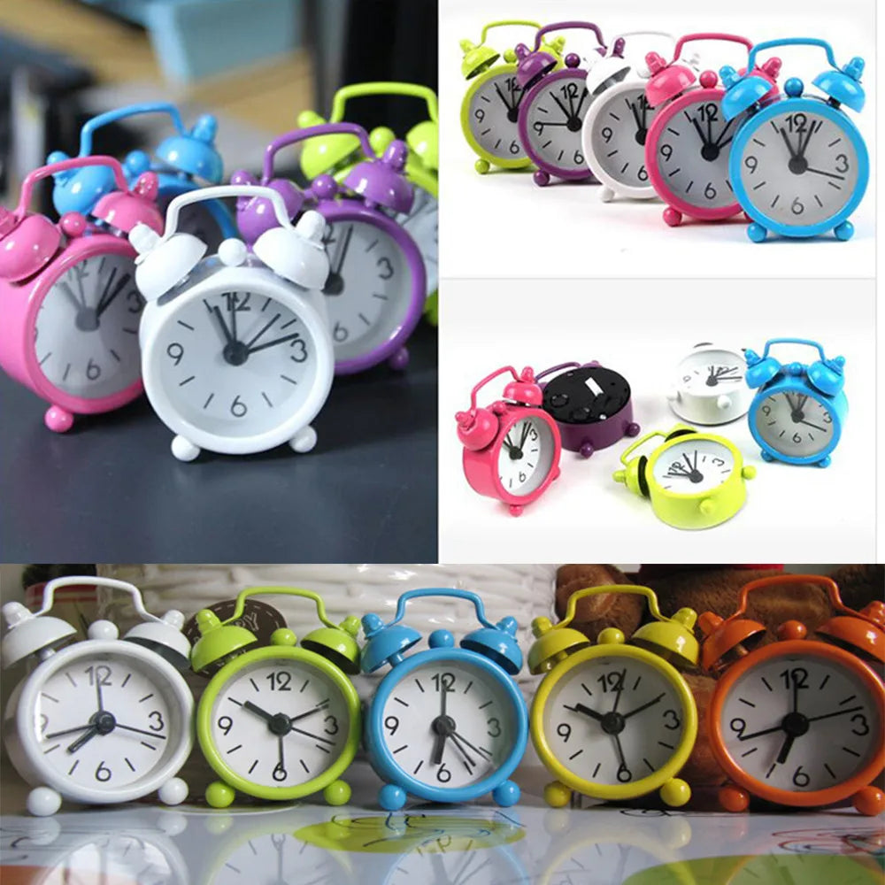 Retro Mini Double Bell Alarm Clock – Metal Quartz Desk Clock