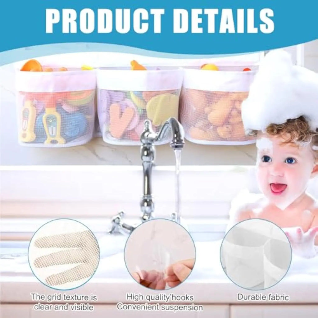 Bath Toy Organizer Tub Large Capacity Mesh Design Toys 3 Compartments