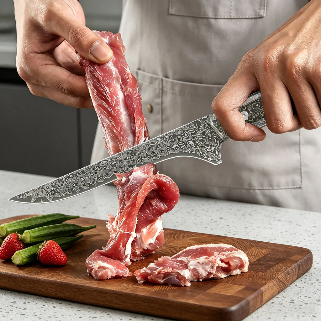 Damascus Steel Boning Knife – Chef's Slicing & Meat Cleaver