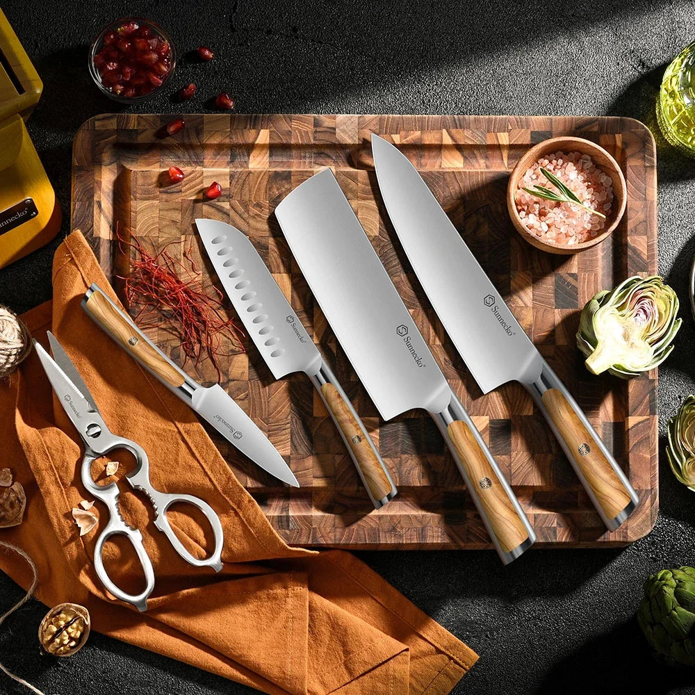 Sunnecko Japanese Chef Knife – 1.4116 Steel & Olive Wood Handle