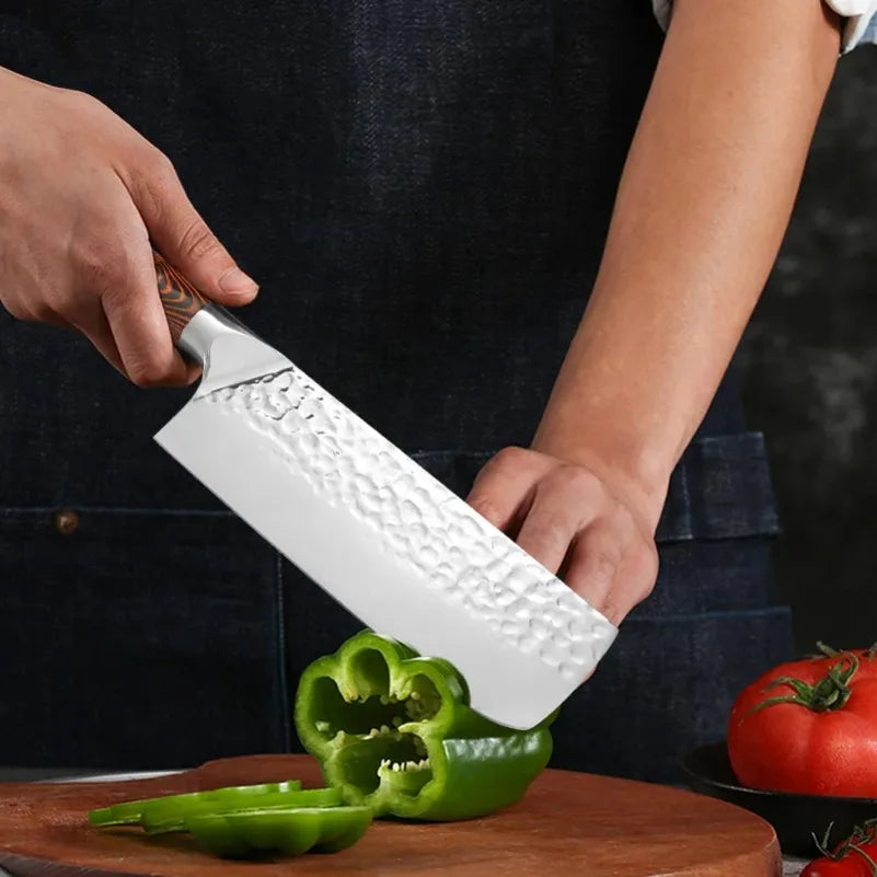 Stainless Steel Cleaver Knife – Wood Handle Butcher Kitchen