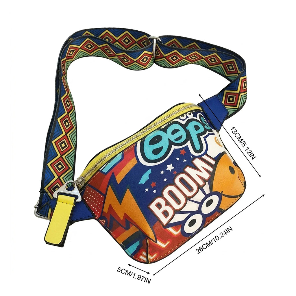 Korean Cartoon Crossbody Bag | Adjustable Strap, Multi-Pocket